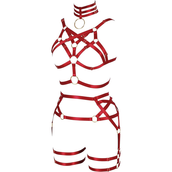 Жіночий корсет-накидка з ремінцями Банссгот. Набір сексуальної білизни в готичному стилі, червоний колір. Регульований розмір, стрінги, готичний раве-стиль
