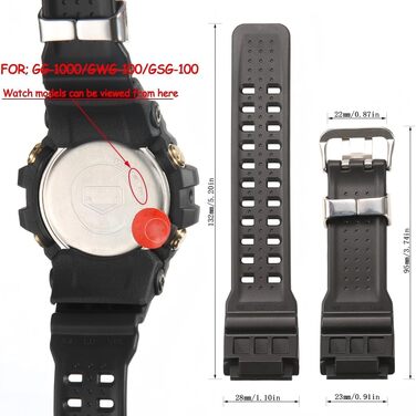Запасний ремінець для годинника Casio G-Shock GG-1000, GWG-100 (чорний, зі сталевою застібкою) — сумісний з GG-1000-1A5CR, GG-1000-1A3CR, GWG-100-1A8JF