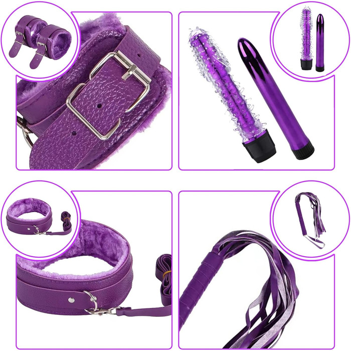 Набір для БДСМ з 26 елементів Qoosea: наручники, феттери, анальні пробки, іграшки для пар. Чорний колір.