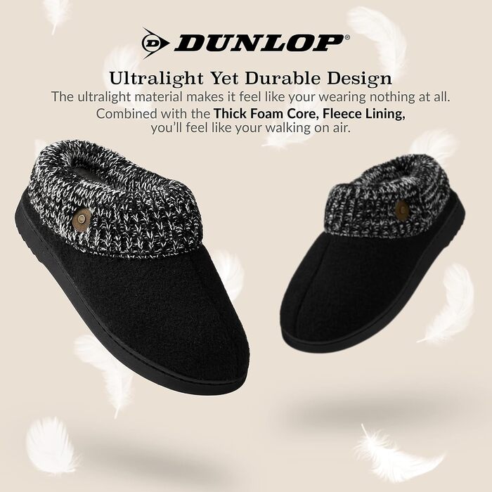 Жіночі домашні капці DUNLOP з підкладкою з шерпа-флісу та піною з ефектом пам'яті Memory Foam, протиковзаючі тапочки (38 EU, чорні)