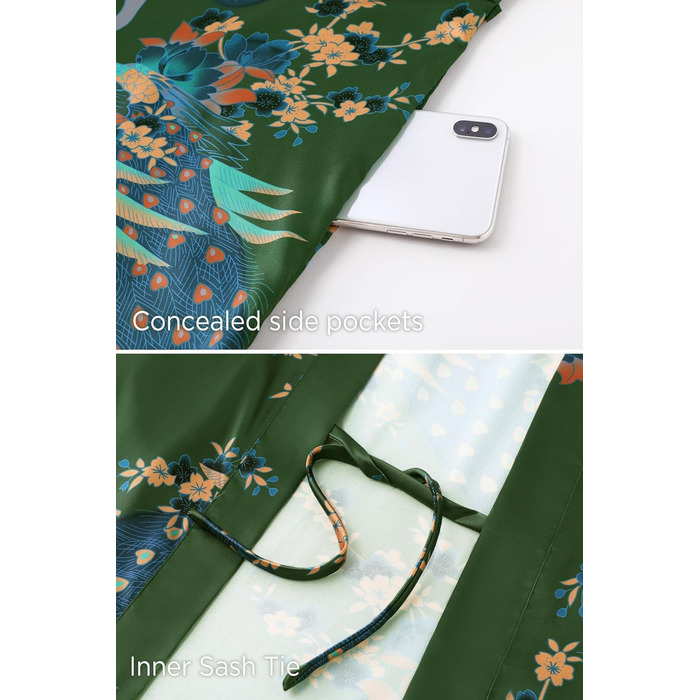 Халат жіночий шовковий, сатиновий, довгий, модель кімоно, з принтом павича, BABEYOND. Ідеальний для дому, вечірок та відпочинку. Універсальний розмір, білий (однорозмірний).