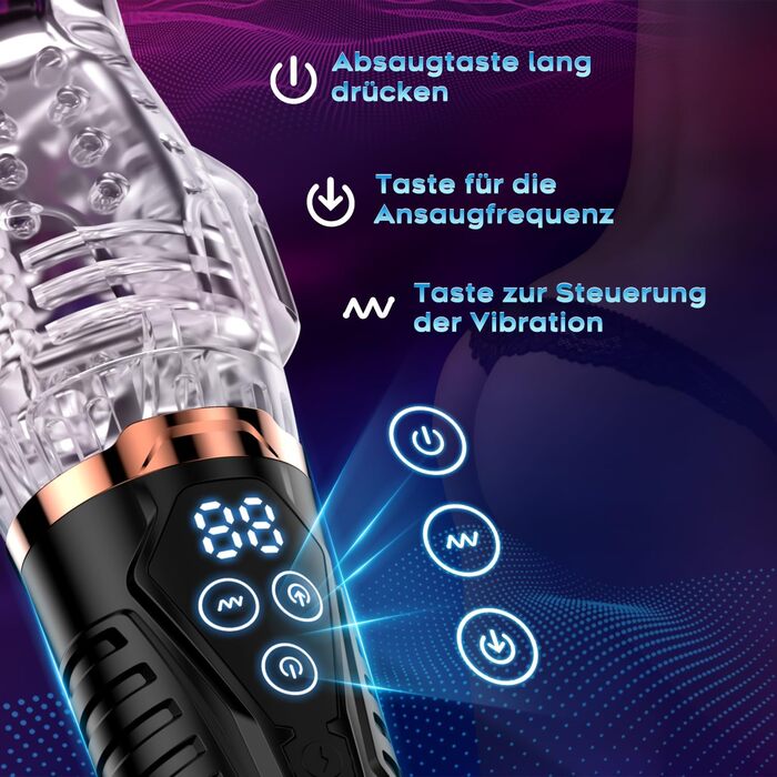 Електричний мастурбатор для чоловіків з 9 вібраційними режимами та 9 режимами вакуумної стимуляції, золотий. Іграшка для дорослих, соло-іграшка для чоловіків.