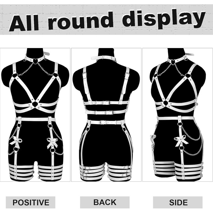 Жіночий шкіряний боді з ланцюжком BANSSGOTH, комплект стрінги, мереживо, для танців та свят (білий)