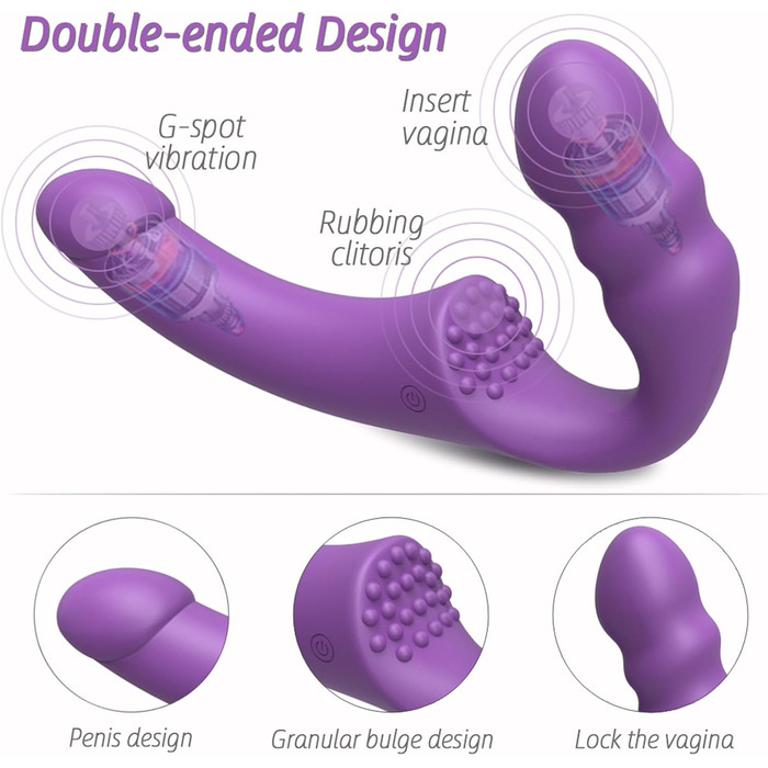 Вібратор для пар з двома головками та пультом керування - 15 режимів, для стимуляції клітора та G-точки, фіолетовий