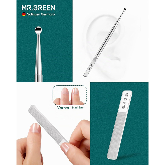 Професійний набір для манікюру та педикюру MR.GREEN 8 в 1, сталевий дорожній набір для догляду за нігтями в шкіряному чохлі (льон)