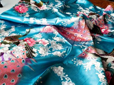 Халат жіночий CCcollections з сатину з принтом павича, V-подібний виріз, 3/4 рукав, універсальний розмір, блакитно-бірюзовий