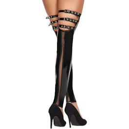 Чорні еротичні мереживні панчохи 7Heaven з вінілу та тюлю з пряжками, S-M