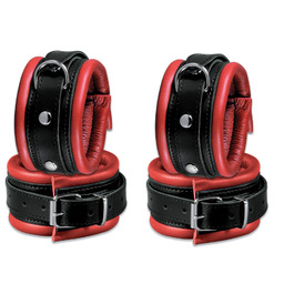 Набір для бондейжу з якісної шкіри: наручники, кайдани для ніг, з м'якою підкладкою, червоно-чорний