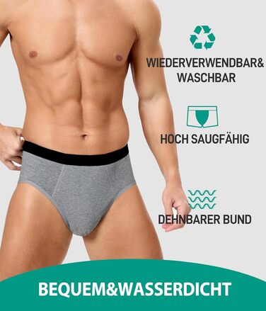Труси для чоловіків BEENIUBEE від нетримання, 3 шт., бавовна, вбудований всмоктуючий шар, 150 мл, багаторазові, для чоловіків (2XL, багато кольорів)