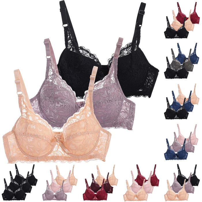 3 шт. комплект бюстгальтерів для дівчат CSWH з кісточками, мереживний комплект бюстгальтерів з регульованим пуш-ап, сексуальний бюстгальтер для підлітків, дихаючий, м'який, зручний, Y2K, спідня білизна, бюстгальтер для щоденного використання (бежевий+роже