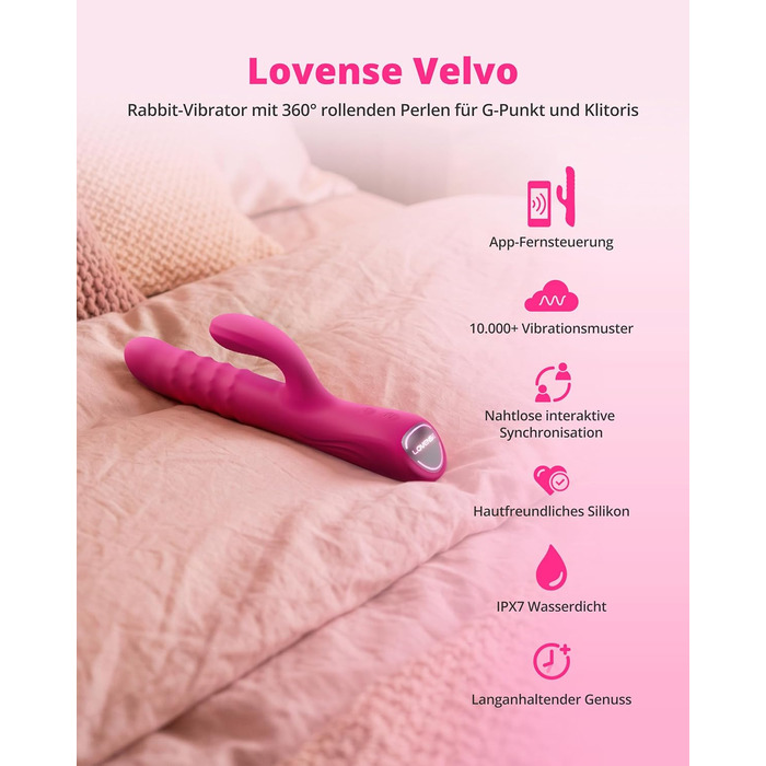 LOVENSE Velvo Rabbit Вібратор для жінок - стимулятор клітора з додатковою вібрацією G-точки, управління через додаток, водонепроникний IPX7