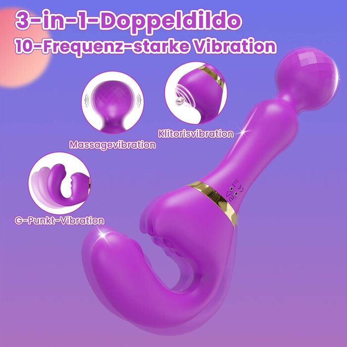 Вібратор дилда LYAMais G-Punkt з двома головками, 10 режимів вібрації, силікон, для жінок, парні ігри, стимулятор клітора, фіолетовий