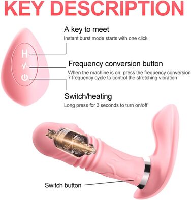 Портативний вібратор-телескоп з підігрівом, анальний та G-Spot стимулятор, бездромовий пульт керування, для дорослих