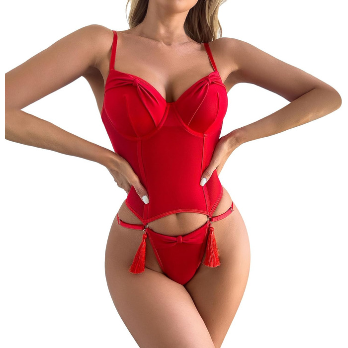 Трап Deou: жіноча білизна з сітки, вузький крій, пояс з металевим кільцем, червоний колір, розмір L