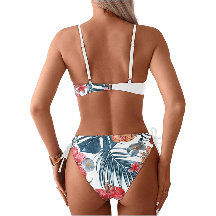 Бікіні GORGLLITTER жіноче з пуш-ап, двочастинний купальник, тропічний стиль, пляжна мода, комплект з 2 штук, літній, з принтом (білий, S)