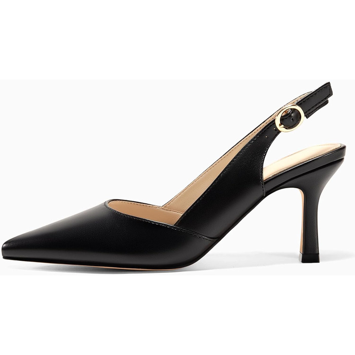 Жіночі туфлі-човники Coutgo з відкритим задником (Slingback), гострий носок, низький підбор Kitten Heel, чорні, розмір 38 EU