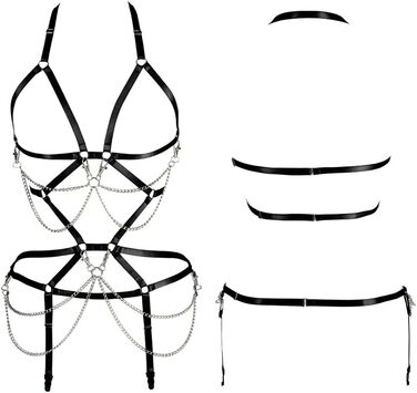 Комплект жіночий: бюстгальтер-корсет, спідниця-рок, стрінги, ремінь, чорний, для танців, Хелловін