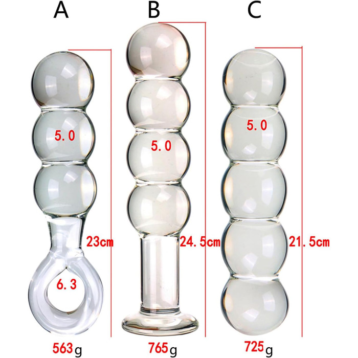 Скляний дилдо ZDJBFA 50 мм, 3 перлини: анальні кульки, масаж простати, стимуляція G-точки, для жінок
