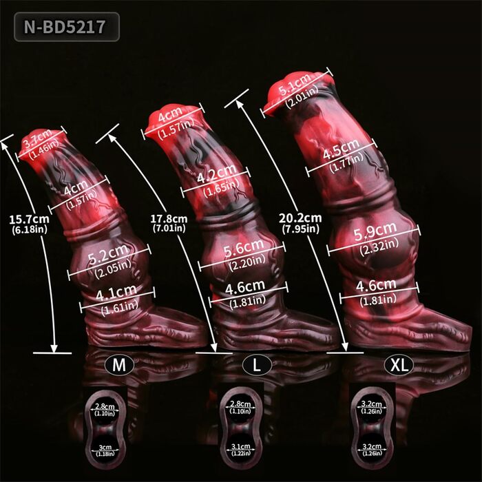 Реалістичний пеніс-манжет для секса з тваринними мотивами, 3 розміри (M/L/XL), з кільцем для яєчок, збільшує пеніс, червоний, M