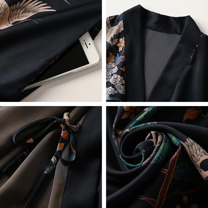 Халат жіночий Ledamon, довгий, з кишенею, квітковий принт, чорний (один розмір)