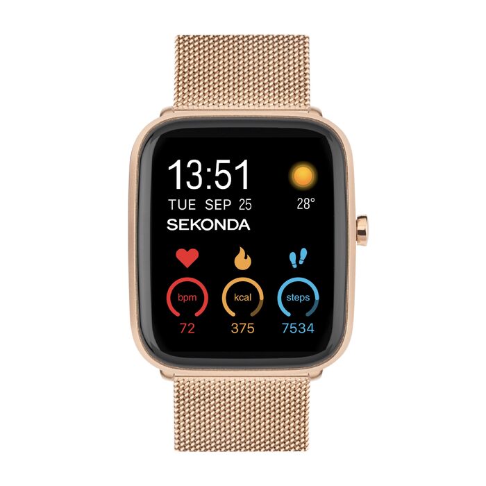 Смарт-годинник Sekonda Motion Plus 36 мм з рожевим силіконовим ремінцем та корпусом з рожевого золота, 30224