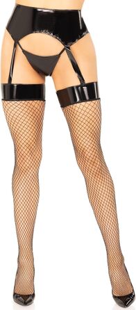 Костюм Leg Avenue з вінілового корсету, мереживних панчіх та трусиків-стрінгів, чорний, M-L