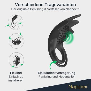 Кольце для статевого члена Nappex Manu з вібрацією - секс-іграшка для пар та чоловіків. Комплект з пультом дистанційного керування, потужний мотор, силікон.