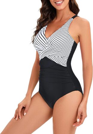Спортивний купальник для жінок з животом, одноцільний, сексуальний, з пуш-ап, чорно-білий (38)