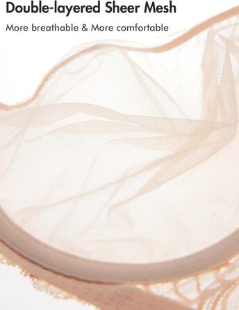 Бюстгальтер DELIMIRA з мереживом, великі розміри, прозорий сітчастий бюстгальтер з кісточками (80C, Бежевий)