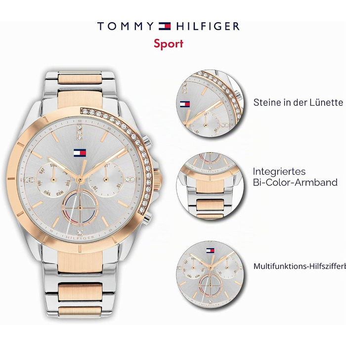 Жіночий кварцовий годинник Tommy Hilfiger з багатофункціональним циферблатом та сталевим браслетом, колір золото