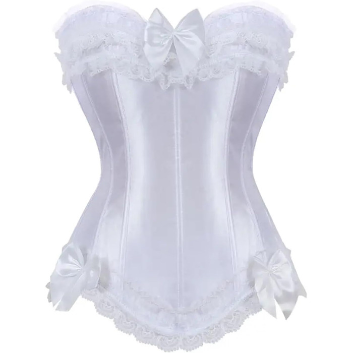 Корсетне плаття WDSBZNB для жінок, корсет-топ великого розміру, сукня з сатину, сексуачне шнурування, блискавка, спідня білизна (Червоний, 2XL) (L, Білий)