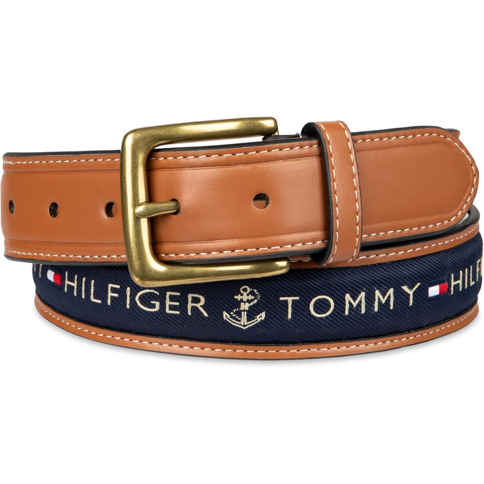 Чоловічий повсякденний ремінь Tommy Hilfiger з текстильною вставкою та класичною пряжкою, темно-синій (Navy), розмір 40