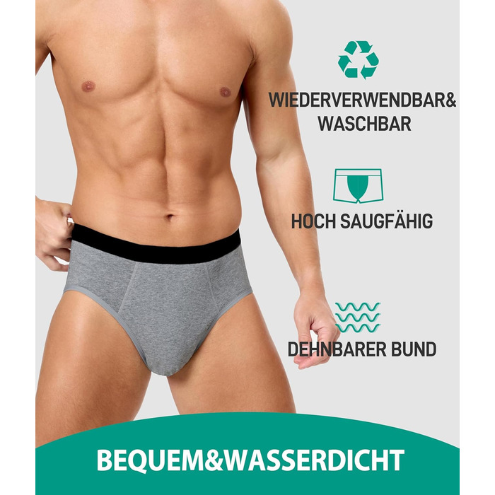 Труси для чоловіків BEENIUBEE від нетримання, 3 шт., бавовна, вбудований всмоктуючий шар, 150 мл, багаторазові, для чоловіків (2XL, багато кольорів)