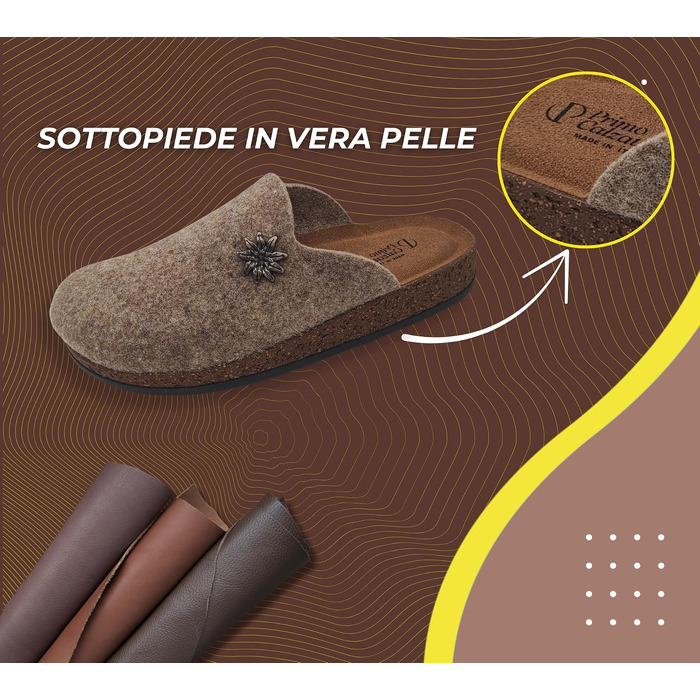 Зимові домашні капці Alpine Clogs з вареної вовни, теплі тірольські пантолети унісекс, 100% Made in Italy, колір Taupe, розмір 46 EU