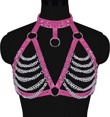 Жіночий шкіряний халат для тіла Petmhs, повне покриття, готичний, панк, пояс для грудей (рожевий)