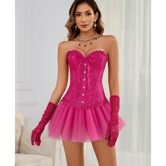 Корсет-бра XZQTIIVE для жінок, готичний корсет з мереживом, топ-бюстгальтер (XS, рожевий кармінний колір)