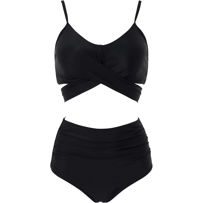 Бікіні JFAN з рюшами, пов'язка, пуш-ап, висока талія, зав'язки на спині, 2 шт. (Чорний, S)