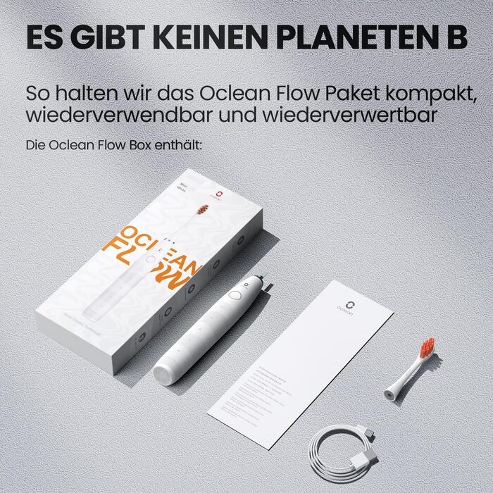 Електрична сонічна зубна щітка Oclean Flow Gift Set, біла: 5 режимів, 180 днів автономної роботи, водонепроникність IPX7, набір з 6 насадок та дорожнім футляром