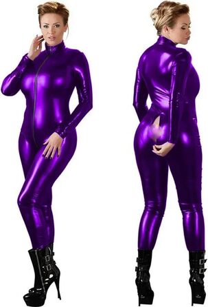 Костюм-боді Catsuit з еластичної шкіри, чорний, великий розмір XXL, з довгим рукавом та блискавкою, для Poledance та косплею