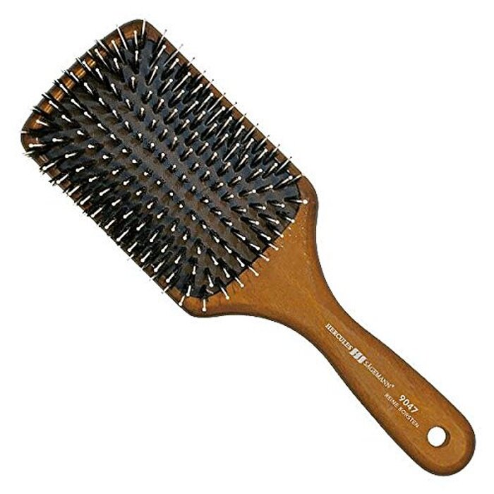 Масажна щітка для волосся HERCULES SÄGEMANN Paddle Brush, дерев'яна, з щетиною кабана та нейлоновими штифтами для розплутування, темне дерево