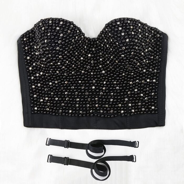 Корсет жіночий ELLACCI з діамантовими перлами та стразами, чорний