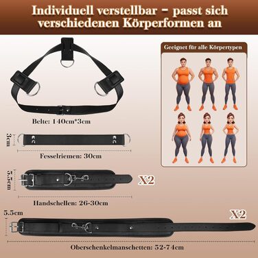 Набір для зв'язування BDSM: шкіряне спорядження з наручниками та манжетами для стегон. Інтимні іграшки для пар, сексуальна білизна, дамам. Комплект від шиї до стегон, колір - глибокий чорний