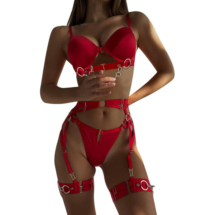 WILLBEST Комплект нижньої білизни: мереживний бюстгальтер та боді з бантиком, великі розміри, червоний, з бретельками, сексуальний набір для жінок