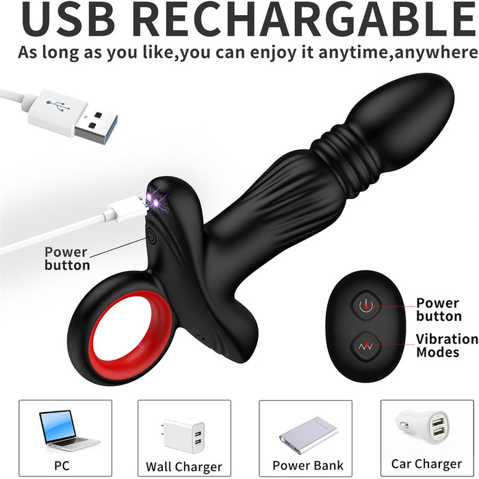 Вібратор аналний для чоловіків, стимуляція простати, з пультом дистанційного керування, 9 режимів, чорний