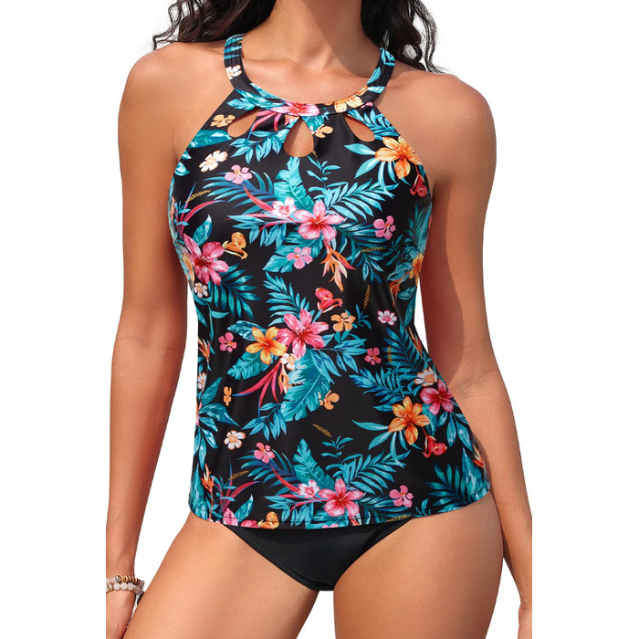 Танкіні купальник жіночий Yonique (M, Midnight Hibiscus)