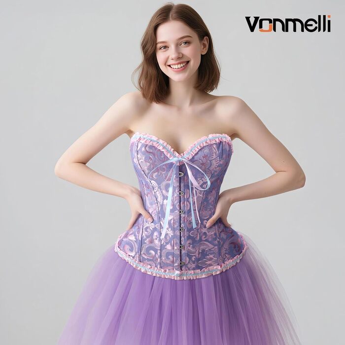 Корсет VONMELLI для жінок з кісточками, готичний топ-бюст’є з шнурівкою, блакитно-рожевий, розмір XL