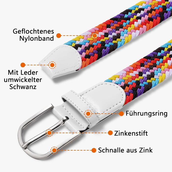 Еластичний плетений ремінь-пояс TANGCHAO з розтяжною тканиною для жінок та чоловіків, ширина 3.3 см, довжина 120 см, багатоколірний