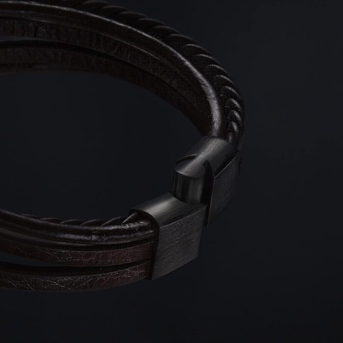 Шкіряний плетений браслет для чоловіків SERASAR Premium коричневого кольору з магнітною застібкою з нержавіючої сталі, 25 см, у подарунковій коробці