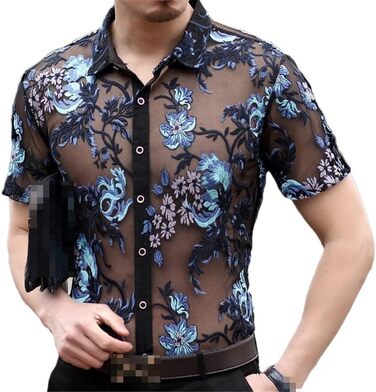 Чоловіча сорочка Deepsko з мереживом та квітковим візерунком, прозора сітка, для вечірок, розмір EU S (50-65 кг)