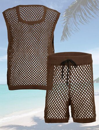 Костюм чоловічий сітчастий AIEOE 2-частинний: шорти та сорочка, розмір M-3X (XXL), колір коричневий